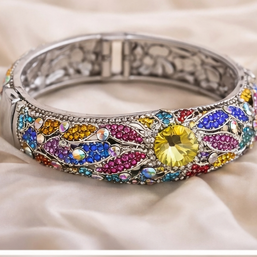 Exquisite Multicolor Rhinestone Bangle Bracelet - image 4